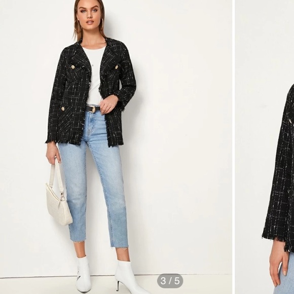 NWOT Button detail Plaid Fringe Edge Tweet Jacket - Picture 4 of 11